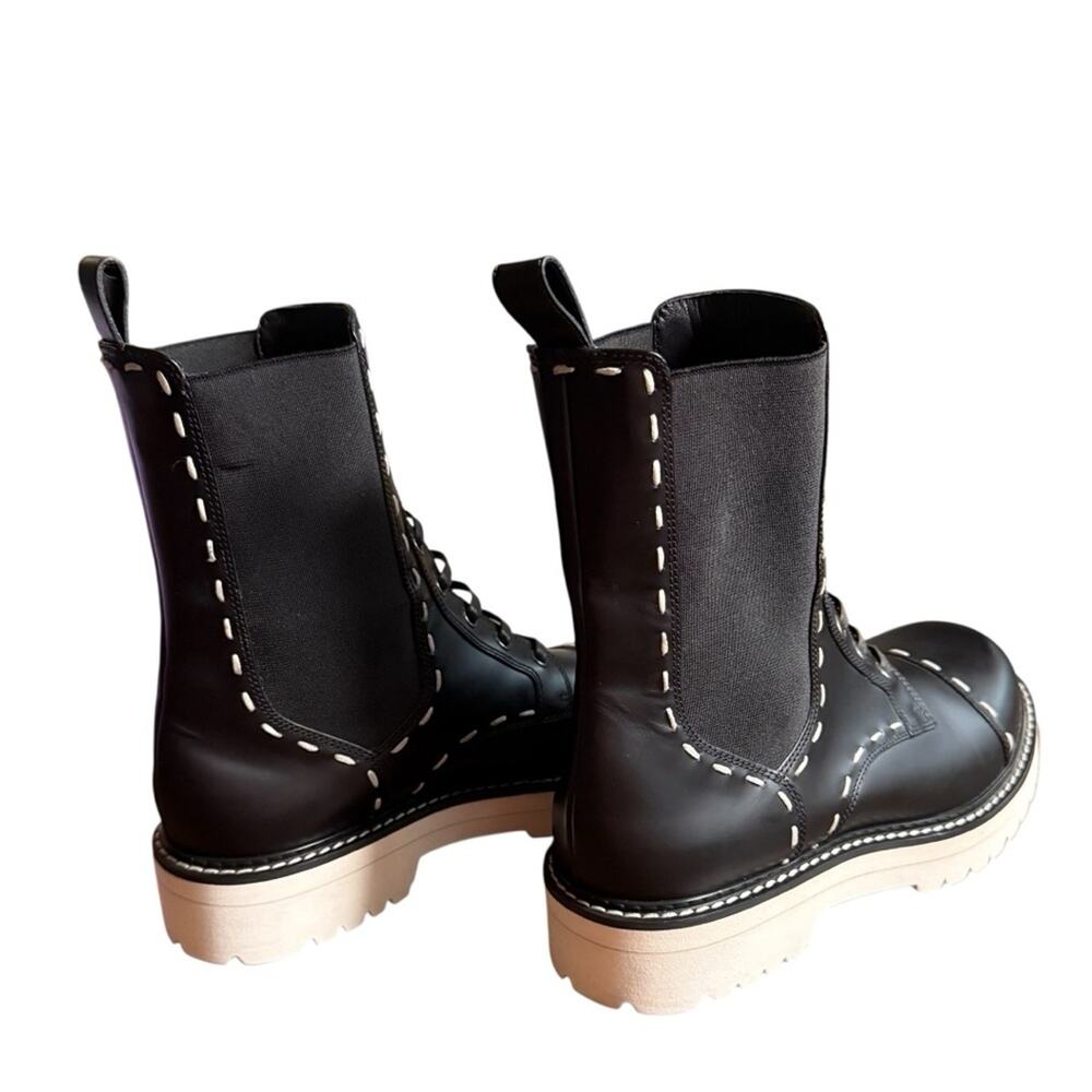 Dolce & Gabbana Leather Combat Boots Mid Calf Contrast Stitch EU 38.5 US 8.5 - Picture 7 of 13